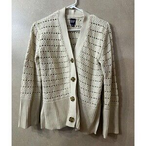 GAP Cream Pointelle Crochet Knit Button Front Cardigan Sweater Cream XS